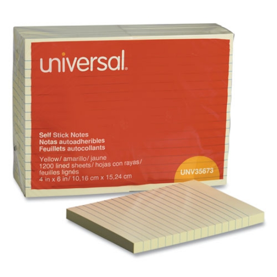 Picture of Self-Stick Note Pads, Note Ruled, 4" x 6", Yellow, 100 Sheets/Pad, 12 Pads/Pack