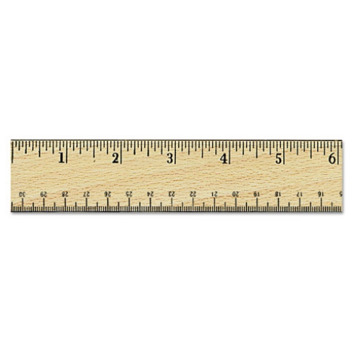 Picture of Flat Wood Ruler W/double Metal Edge, Standard, 12" Long, Clear Lacquer Finish