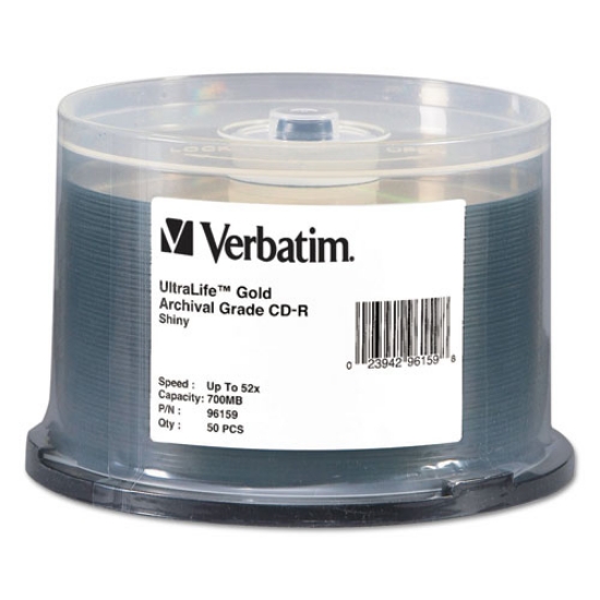 Picture of Cd-R Archival Grade Recordable Disc, 700 Mb/80 Min, 52x, Spindle, Gold, 50/pack