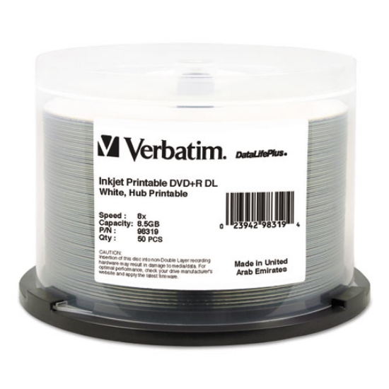 Picture of Dvd+r Dual Layer Printable Recordable Disc, 8.5 Gb, 8x, Spindle, White, 50/pack