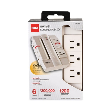 Picture of 6 outlet swivel surge protector, 6 ac outlets, 1,200 j, white