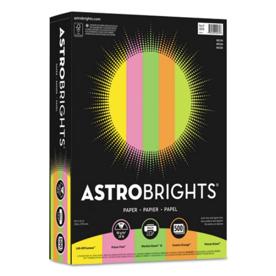 Picture of Color Paper - "Neon" Assortment, 24 lb Bond Weight, 8.5 x 11, Assorted Neon Colors, 500/Ream
