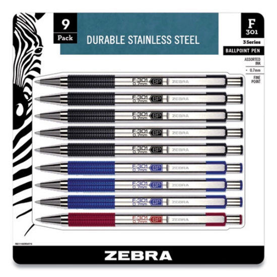 Picture of F-301 Ballpoint Pen, Retractable, Fine 0.7 Mm, Assorted Ink And Barrel Colors, 9/pack