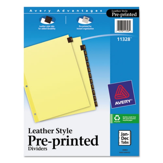 Picture of Preprinted Red Leather Tab Dividers with Clear Reinforced Edge, 12-Tab, Jan. to Dec., 11 x 8.5, Buff, 1 Set