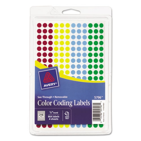 Picture of Handwrite-Only Self-Adhesive "See Through" Removable Round Color Dots, 0.25" dia, Assorted, 216/Sheet, 4 Sheets/Pack, (5796)