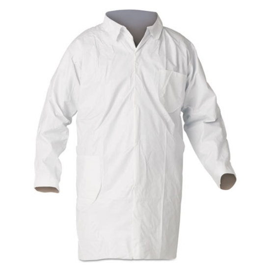 Picture of A40 Liquid and Particle Protection Lab Coats with Pocket, Large, White, 30/Carton
