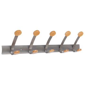 Picture of Wooden Coat Hook, Five Wood Peg Wall Rack, Brown/Silver, 45 lb Capacity