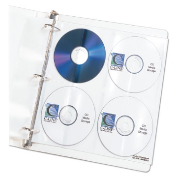 Picture of Deluxe CD Ring Binder Storage Pages, Standard, 8 Disc Capacity, Clear/White, 5/Pack
