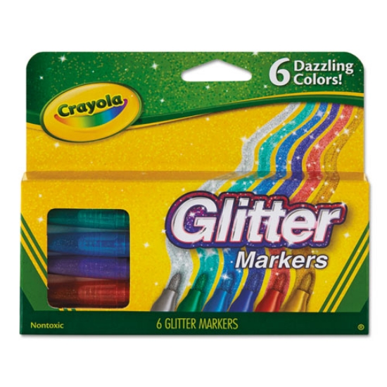 Picture of Glitter Markers, Medium Bullet Tip, Assorted Colors, 6/set