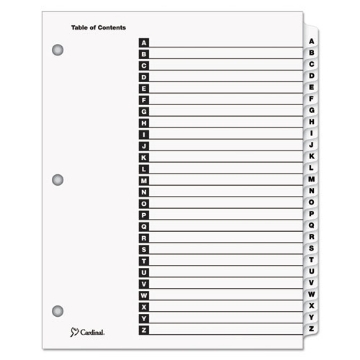 Picture of onestep printable table of contents and dividers, 26-tab, a to z, 11 x 8.5, white, white tabs, 1 set
