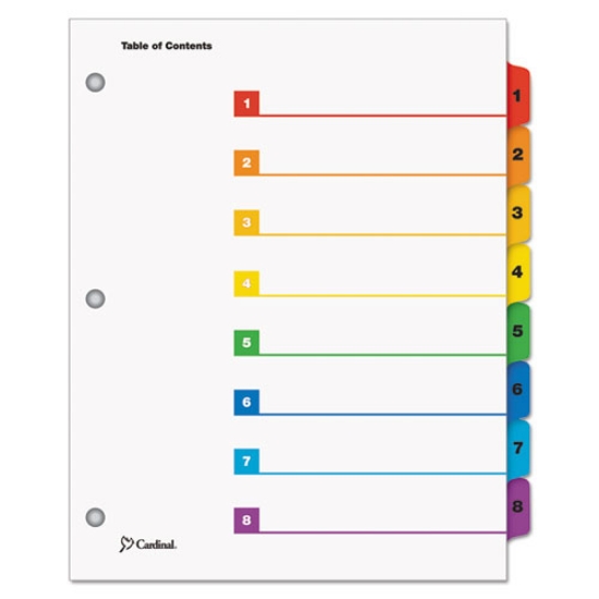 Picture of OneStep Printable Table of Contents and Dividers, 8-Tab, 1 to 8, 11 x 8.5, White, Assorted Tabs, 1 Set