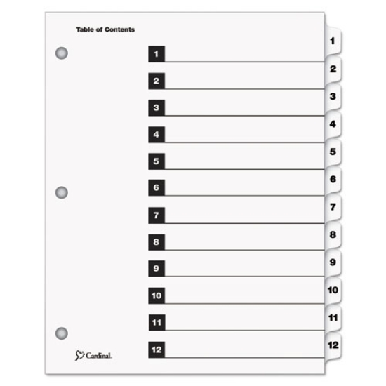 Picture of onestep printable table of contents and dividers, 12-tab, 1 to 12, 11 x 8.5, white, white tabs, 1 set