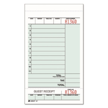 Picture of Guest Check Unit Set, Two-Part Carbonless, 6.75 x 4.25, 50 Forms/Pad, 5 Pads/Pack
