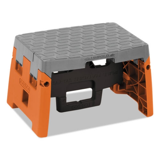 Picture of Folding Step Stool, 1-Step, 300 Lb Capacity, 8.5" Working Height, Orange/gray
