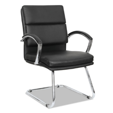 Picture of alera neratoli slim profile stain-resistant faux leather guest chair, 23.81" x 27.16" x 36.61", black seat/back, chrome base