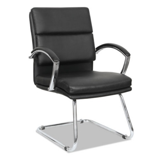 Picture of alera neratoli slim profile stain-resistant faux leather guest chair, 23.81" x 27.16" x 36.61", black seat/back, chrome base