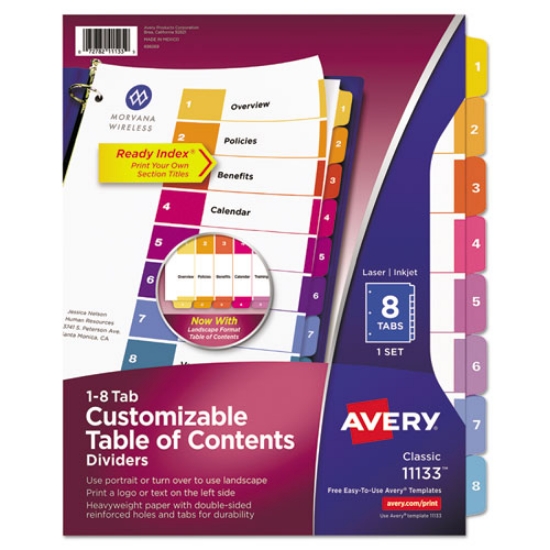 Picture of Customizable TOC Ready Index Multicolor Tab Dividers, 8-Tab, 1 to 8, 11 x 8.5, White, Traditional Color Tabs, 1 Set