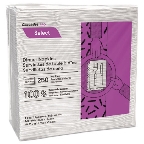 Picture of Select Dinner Napkins, 1-Ply, White, 15.5 X 16, 250/pack, 12/carton