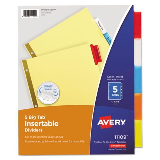 Picture of Insertable Big Tab Dividers, 5-Tab, Double-Sided Gold Edge Reinforcing, 11 x 8.5, Buff, Assorted Tabs, 1 Set