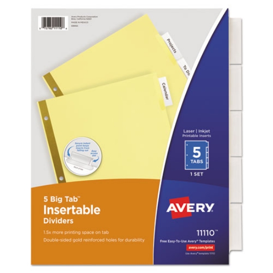 Picture of Insertable Big Tab Dividers, 5-Tab, Double-Sided Gold Edge Reinforcing, 11 x 8.5, Buff, Clear Tabs, 1 Set