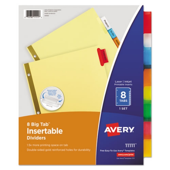 Picture of Insertable Big Tab Dividers, 8-Tab, Double-Sided Gold Edge Reinforcing, 11 x 8.5, Buff, Assorted Tabs, 1 Set