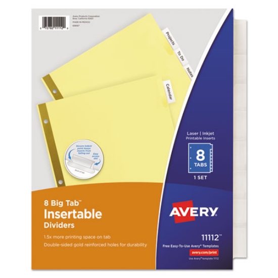 Picture of Insertable Big Tab Dividers, 8-Tab, Double-Sided Gold Edge Reinforcing, 11 x 8.5, Buff, Clear Tabs, 1 Set