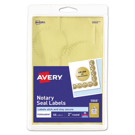 Picture of Printable Gold Foil Seals, 2" dia, Gold, 4/Sheet, 11 Sheets/Pack, (5868)