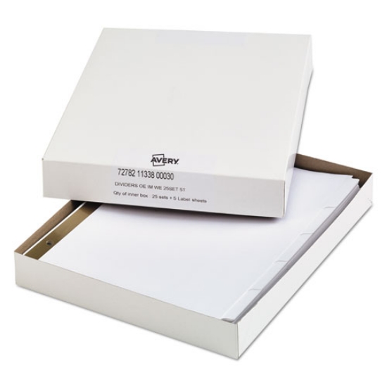 Picture of Index Dividers With White Labels, 5-Tab, 11 X 8.5, White, 25 Sets
