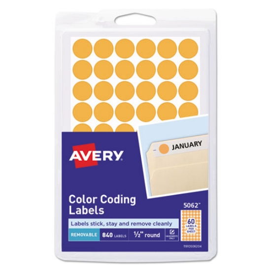 Picture of Handwrite Only Self-Adhesive Removable Round Color-Coding Labels, 0.5" dia, Neon Orange, 60/Sheet, 14 Sheets/Pack, (5062)
