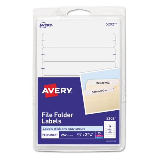 Picture of Printable 4" X 6" - Permanent File Folder Labels, 0.69 X 3.44, White, 7/sheet, 36 Sheets/pack, (5202)
