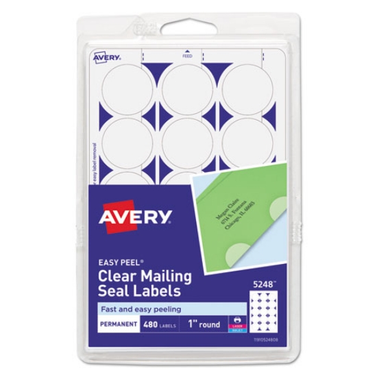 Picture of Printable Mailing Seals, 1" dia, Clear, 15/Sheet, 32 Sheets/Pack, (5248)