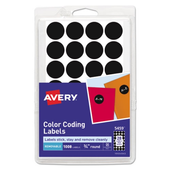 Picture of Handwrite Only Self-Adhesive Removable Round Color-Coding Labels, 0.75" dia, Black, 28/Sheet, 36 Sheets/Pack, (5459)