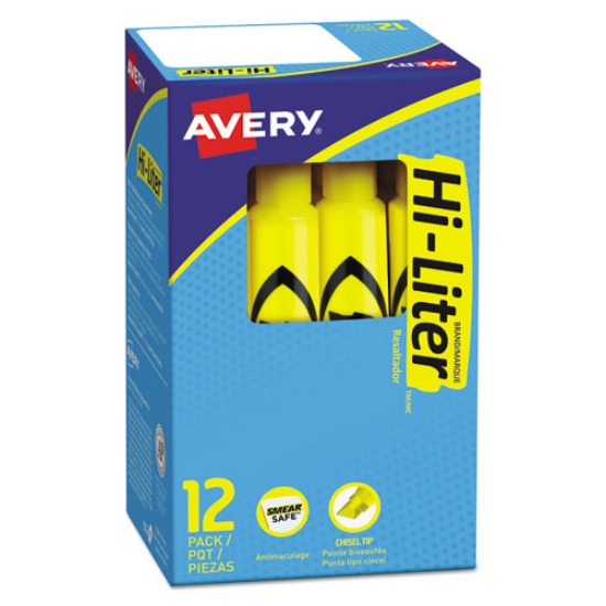 Picture of Hi-Liter Desk-Style Highlighters, Yellow Ink, Chisel Tip, Yellow/black Barrel, Dozen