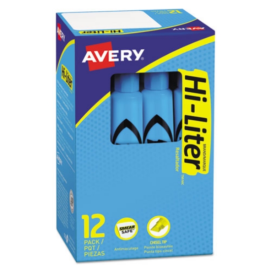 Picture of Hi-Liter Desk-Style Highlighters, Light Blue Ink, Chisel Tip, Light Blue/black Barrel, Dozen