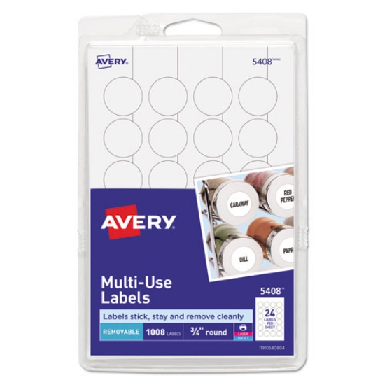 Picture of removable multi-use labels, inkjet/laser printers, 0.75" dia, white, 24/sheet, 42 sheets/pack, (5408)