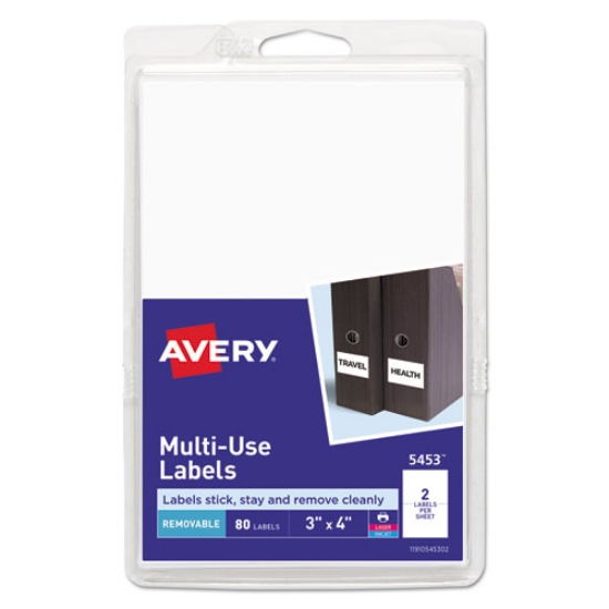 Picture of Removable Multi-Use Labels, Inkjet/laser Printers, 3 X 4, White, 2/sheet, 40 Sheets/pack, (5453)