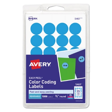 Picture of Printable Self-Adhesive Removable Color-Coding Labels, 0.75" dia, Light Blue, 24/Sheet, 42 Sheets/Pack, (5461)