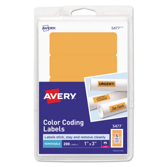 Picture of Printable Self-Adhesive Removable Color-Coding Labels, 1 X 3, Neon Orange, 5/sheet, 40 Sheets/pack, (5477)
