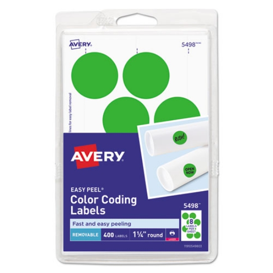 Picture of Printable Self-Adhesive Removable Color-Coding Labels, 1.25" dia, Neon Green, 8/Sheet, 50 Sheets/Pack, (5498)