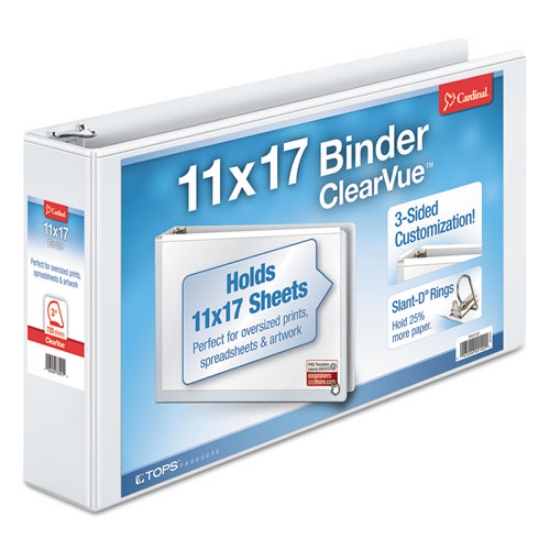 Picture of Clearvue Slant-D Ring Binder, 3 Rings, 3" Capacity, 11 X 17, White