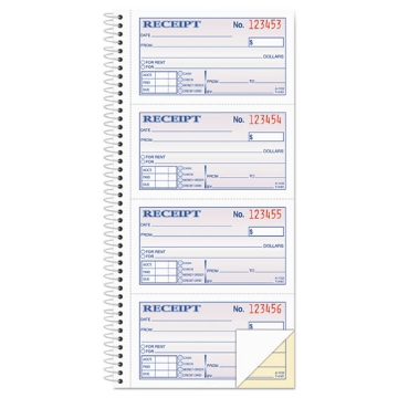 Picture of 2-Part Receipt Book, Two-Part Carbonless, 4.75 x 2.75, 4 Forms/Sheet, 200 Forms Total