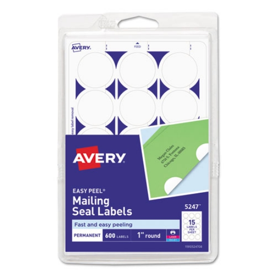 Picture of Printable Mailing Seals, 1" dia, White, 15/Sheet, 40 Sheets/Pack, (5247)