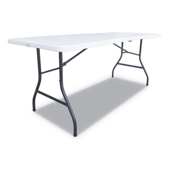Picture of fold-in-half resin folding table, rectangular, 72w x 29.63d x 29.25h, white