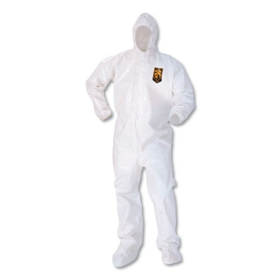 Picture of A80 Coveralls with Head/Foot Covering, Saranex 23-P/Cloth, 4X-Large, White, 10/Carton
