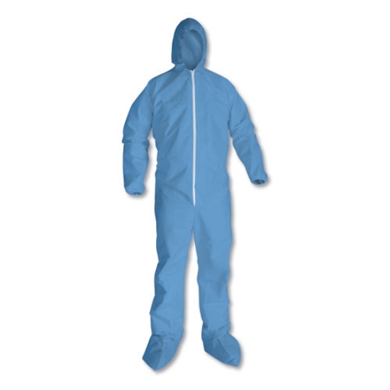 Picture of A65 Zipper Front Hood and Boot Flame-Resistant Coveralls, Elastic Wrist and Ankles, 4X-Large, Blue, 21/Carton