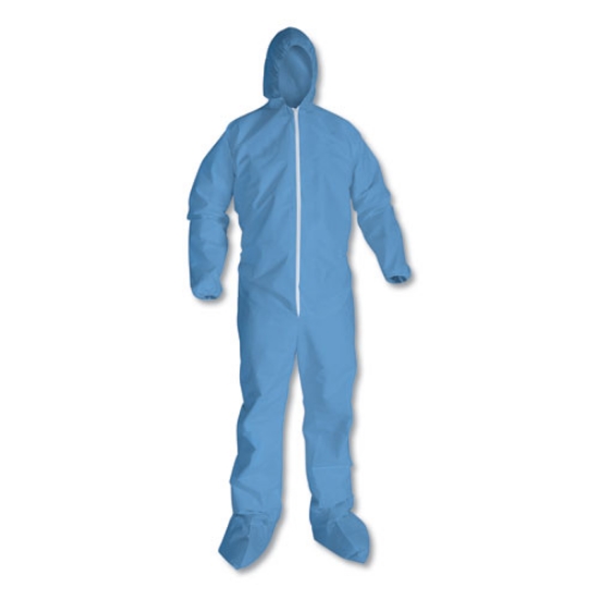 Picture of A65 Zipper Front Hood and Boot Flame-Resistant Coveralls, Elastic Wrist and Ankles, X-Large, Blue, 25/Carton
