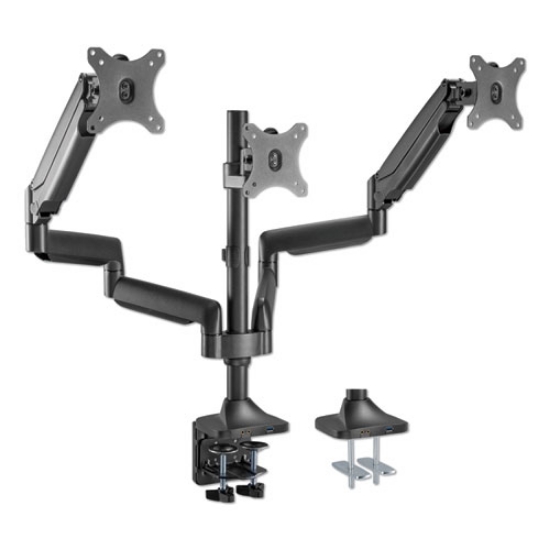 Picture of Adaptivergo Triple Arm With Usb For 32" Monitors, 360 Deg Rotation, +90/-90 Deg Tilt, 90 Deg Pan, Black, Supports 15.4 Lb