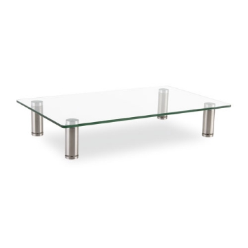Picture of Adjustable Tempered Glass Monitor Riser, 15.75" X 9.5" X 3" To 3.5", Clear/silver, Supports 44 Lbs