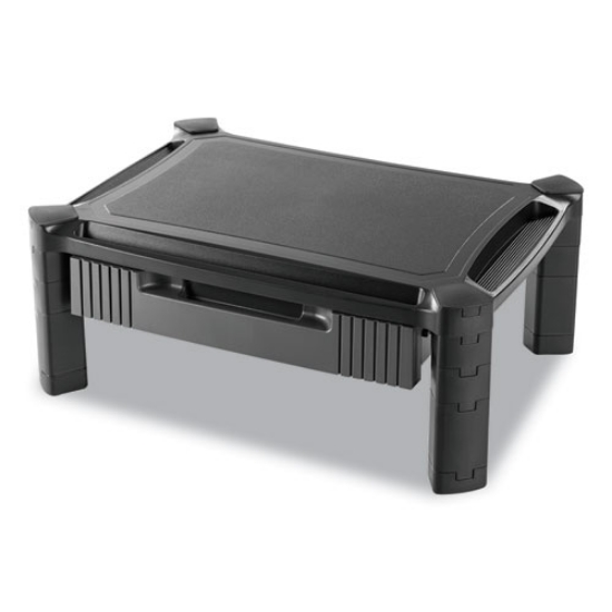Picture of Large Monitor Stand With Cable Management And Drawer, 18.38" X 13.63" X 5", Black