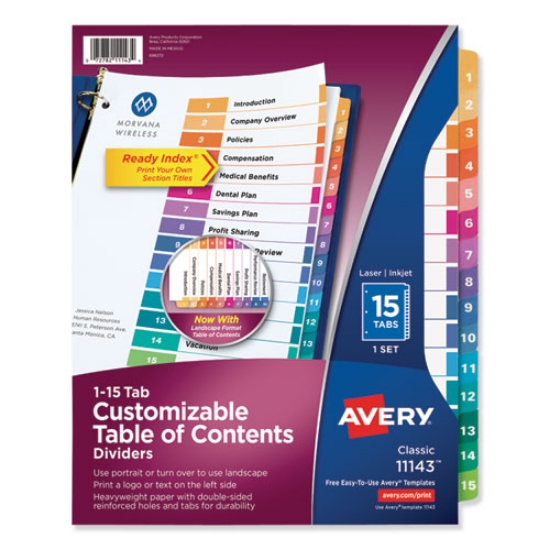 Picture of Customizable TOC Ready Index Multicolor Tab Dividers, 15-Tab, 1 to 15, 11 x 8.5, White, Traditional Color Tabs, 1 Set